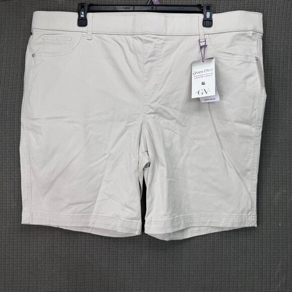 Gloria Vanderbilt Pants - Gloria Vanderbilt Shape Effect High-Rise Bermuda Shorts 24W Beige Cotton Blend W